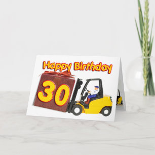 30e verjaardagskaart met een vorkheftruck kaart