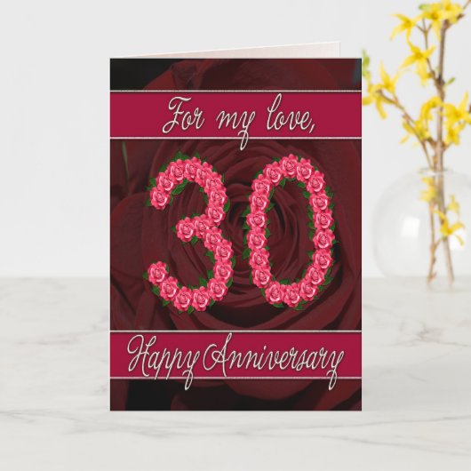 30e verjaardagskaart met rozen en bladeren kaart (Gele Bloem)