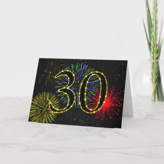 30e verjaardagskaart met vuurwerk kaart (Voorkant)
