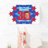 30e verjaardagsster blauw wit rood aangepaste foto spandoek (Insitu)
