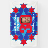 30e verjaardagsster blauw wit rood aangepaste foto spandoek (Verticaal)
