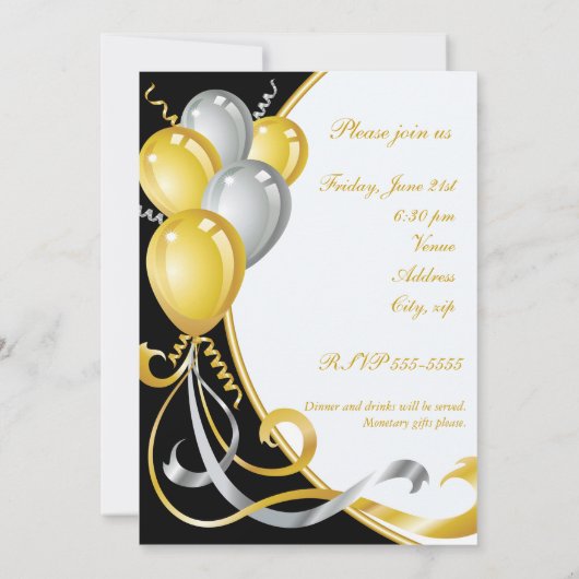 30e verjaardagsuitnodiging in goud en zilver kaart (Achterkant)