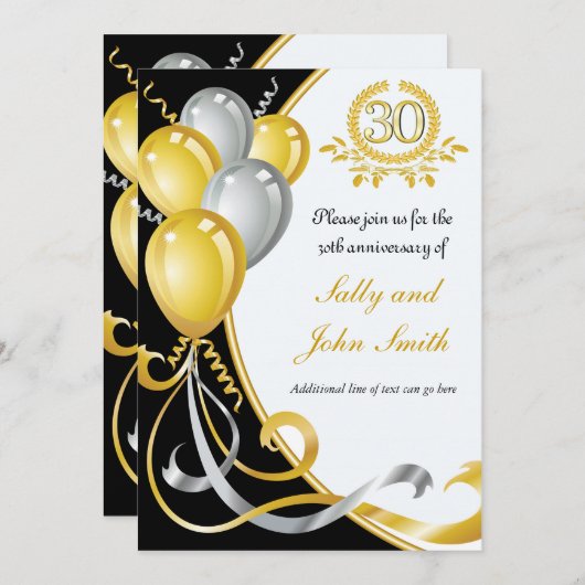 30e verjaardagsuitnodiging in goud en zilver kaart (Voorkant / Achterkant)