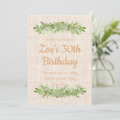30e verjaardagsuitnodiging – Linen Greenery | Dert Kaart (Staand voorkant)