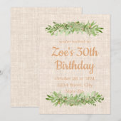 30e verjaardagsuitnodiging – Linen Greenery | Dert Kaart (Voorkant / Achterkant)