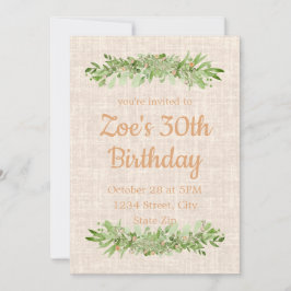 30e verjaardagsuitnodiging – Linen Greenery | Dert Kaart