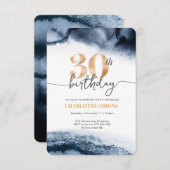30e verjaardagsuitnodiging Navy waterverf en goud Kaart (Voorkant / Achterkant)
