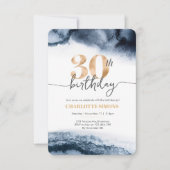 30e verjaardagsuitnodiging Navy waterverf en goud Kaart (Voorkant)