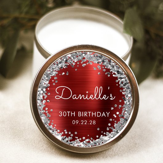 30e verpartij rood zilver glitters ronde sticker
