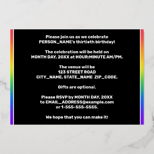 30e verparty — Leuke, kleurrijke muziek symbolen Folie Uitnodiging (Achterkant)