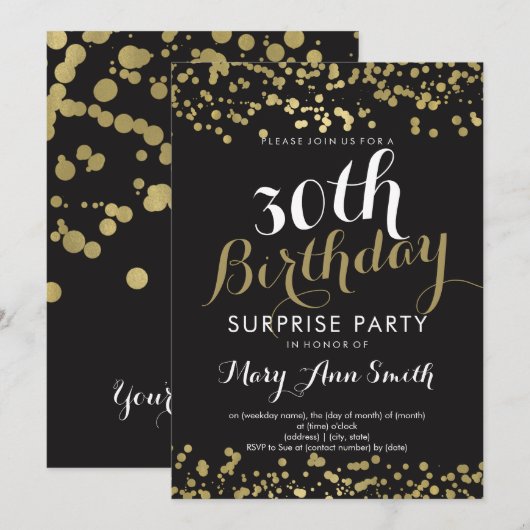 30e Verrassing Verjaardag Gold Foil Confetti Kaart (Voorkant / Achterkant)