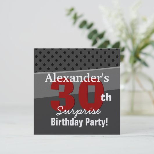 30e Verrassing Verjaardag Houtskool en Rood Modern Kaart (Staand voorkant)