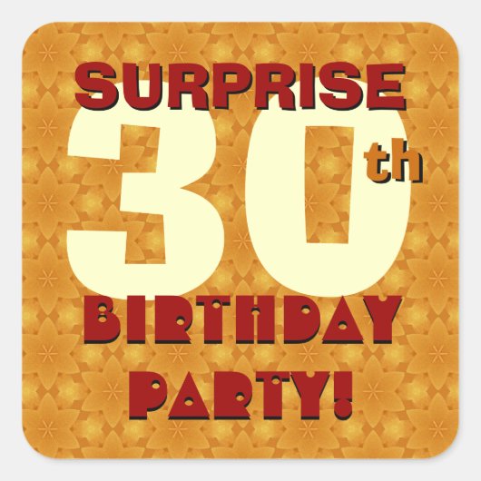 30e VERRASSING Verjaardagsfeestje Goud en Sienna Vierkante Sticker (Voorkant)