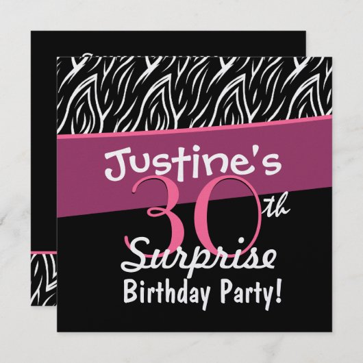 30e verrassingsdag zwarte witte roze Zebra W219 Kaart (Voorkant / Achterkant)