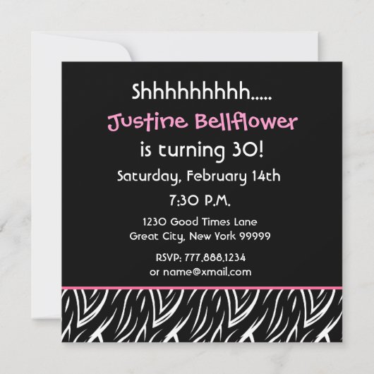 30e verrassingsdag zwarte witte roze Zebra X30 Kaart (Achterkant)