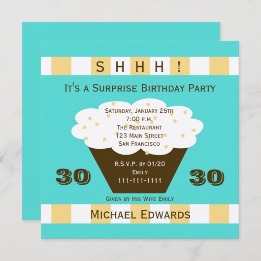 30e Verrassingsfeest Uitnodiging Cupcake (Voorkant / Achterkant)