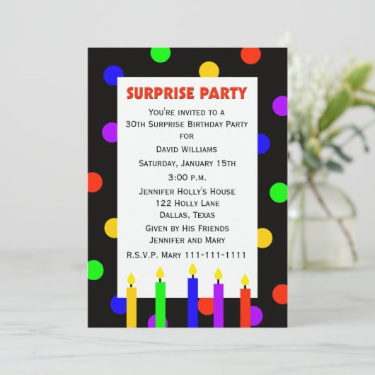 30e Verrassingsfeest Uitnodiging Stippen (Staand voorkant)