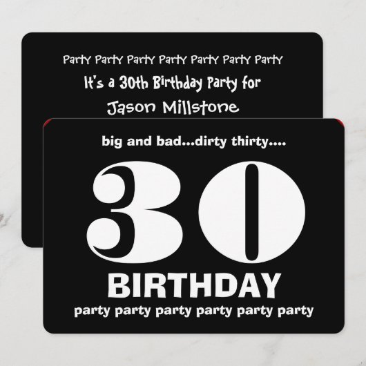 30e vuile 30e verjaardag zwart-wit V10 Kaart (Voorkant / Achterkant)