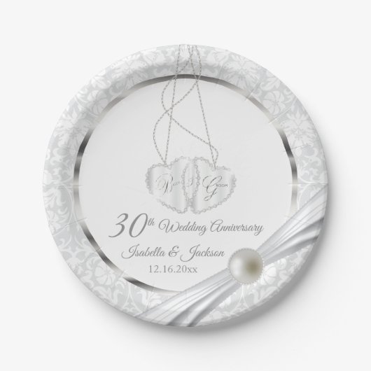 30e White Pearl Wedding Jubileum Design Papieren Bordje (Voorkant)