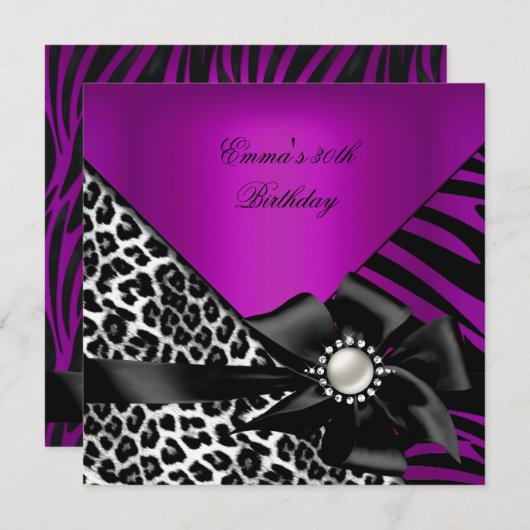 30e Zebra Leopard Paars Plum Kaart (Voorkant / Achterkant)