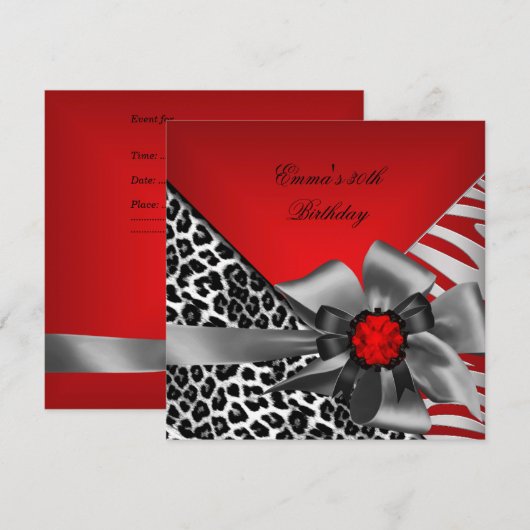 30e Zebra Leopard Red Black Kaart (Voorkant / Achterkant)