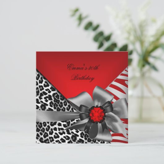 30e Zebra Leopard Red Black Kaart (Staand voorkant)