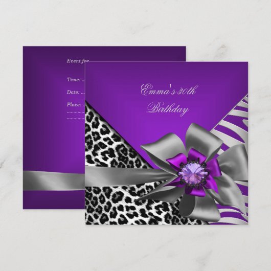 30e Zebra Paarse zwarte luipaard Kaart (Voorkant / Achterkant)