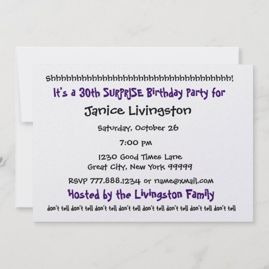 30e ZUIVERE DAG Sjabloon Big Numbers Kaart (Achterkant)