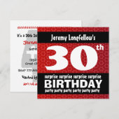 30e ZURPRISE Birthday Party Red Black White B521 Kaart (Voorkant / Achterkant)