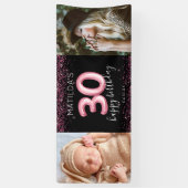 30e Zwart Roze Gelukkige Verjaardag Foto Banner (Verticaal)
