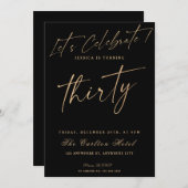 30e zwarte en goudlegante geboortedag kaart (Voorkant / Achterkant)