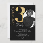 30e zwarte gouduitnodiging met foto kaart (Voorkant)