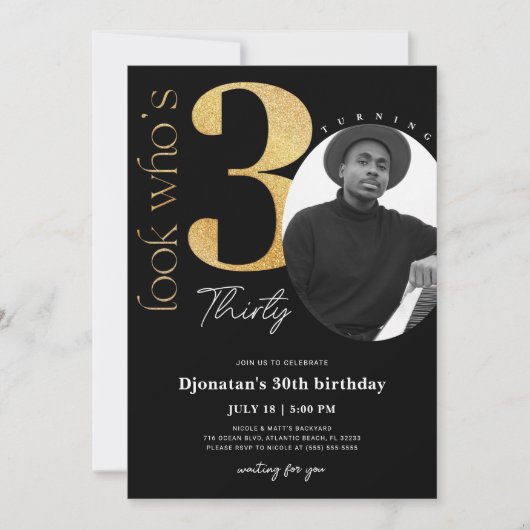 30e zwarte gouduitnodiging met foto kaart (Voorkant)