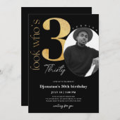 30e zwarte gouduitnodiging met foto kaart (Voorkant / Achterkant)