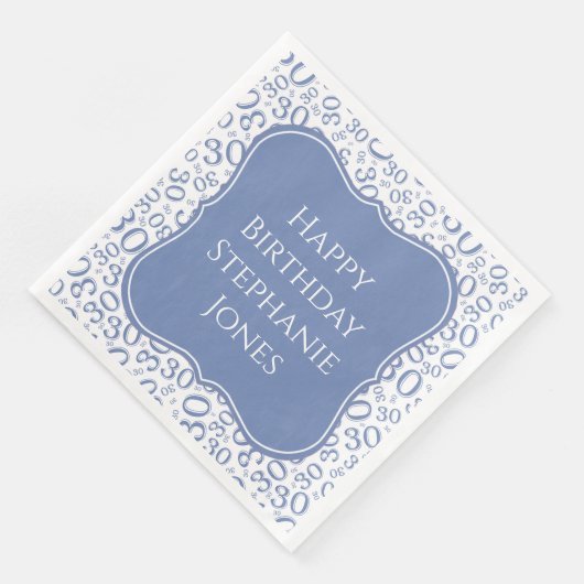 30h Verjaardag Blauw/Witte Beugel Nummer Patroon Servet (Hoek)