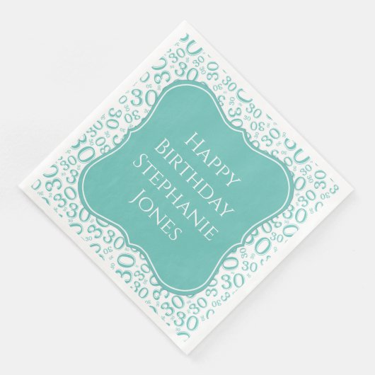 30h Verjaardag Blauwgroen/Witte Beugel Getal Patro Servet (Hoek)