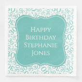 30h Verjaardag Blauwgroen/Witte Beugel Getal Patro Servet (Voorkant)