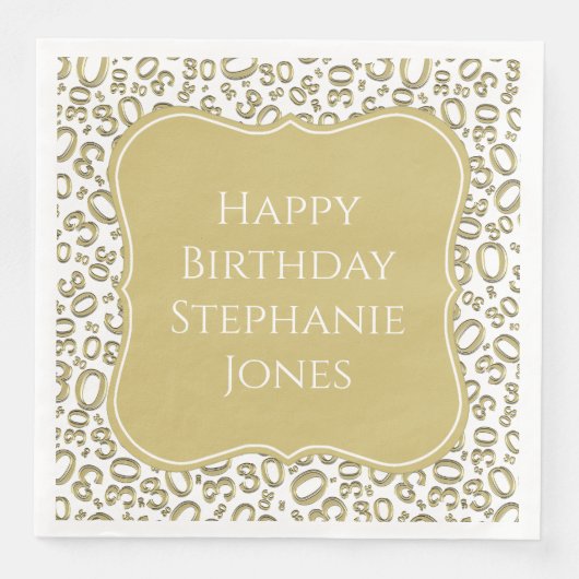 30h Verjaardag Goud/Witte Beugel Nummer Patroon Servet (Voorkant)