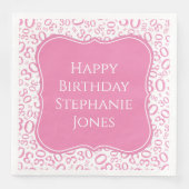 30h Verjaardag Roze/Witte Beugel Nummer Patroon Servet (Voorkant)