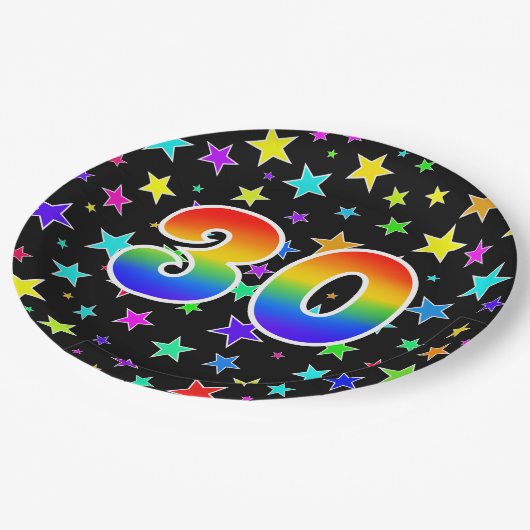 30ste evenement: Bold, Fun, Kleurrijke Regenboog 3 Papieren Bordje (Gekanteld)