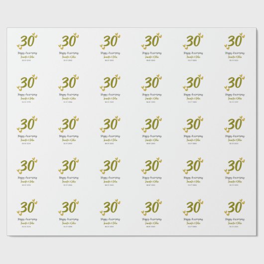 30ste gelukkige verjaardag Gouden Grijs bruidspaar Cadeaupapier (Vlak)