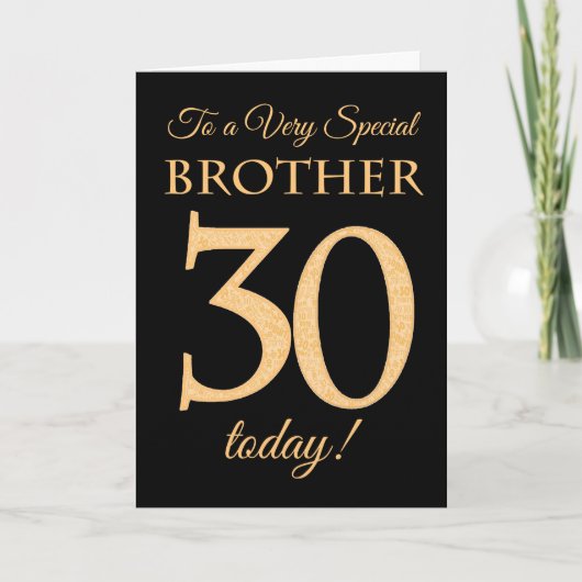 30ste Gouden Effect op Zwart voor Broeder Verjaard Kaart (Voorkant)