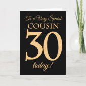 30ste Gouden Effect op Zwart voor Neef Verjaardag Kaart (Voorkant)