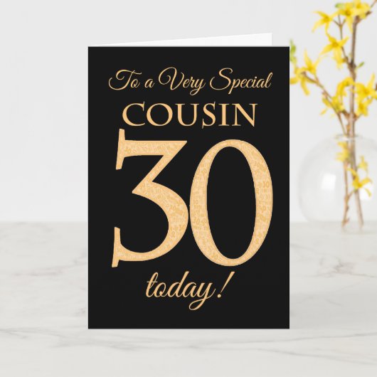 30ste Gouden Effect op Zwart voor Neef Verjaardag Kaart (Gele Bloem)