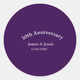 30ste huwelijksjubileum naam datum paars eenvoudig ronde sticker