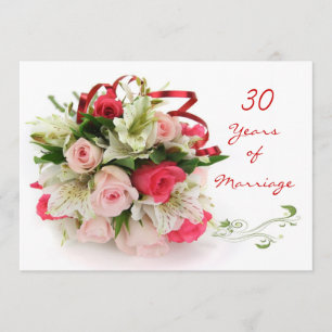 30ste huwelijksverjaardag. Rozen en lelies Kaart