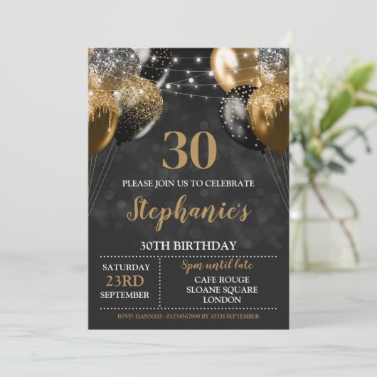 30ste Uitnodiging Zwarte Gouden Uitnodiging (Staand voorkant)
