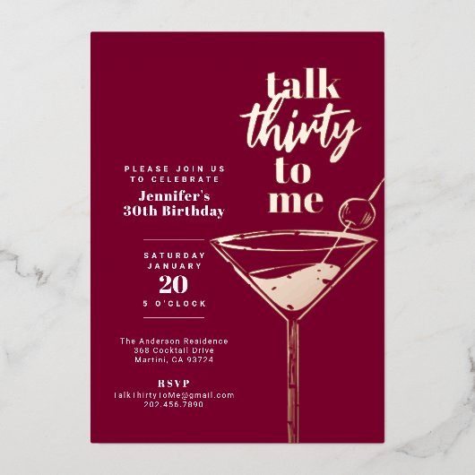 30ste verjaardag Cocktail Party Folie Uitnodiging (Voorkant)