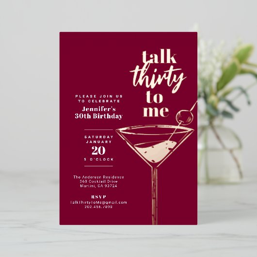 30ste verjaardag Cocktail Party Folie Uitnodiging (Staand Voorkant)