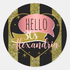 30ste verjaardag hoi 30  gouden glitters streep ha ronde sticker